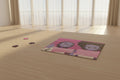 Jigsaw puzzle with two characters holding signs on a pink background